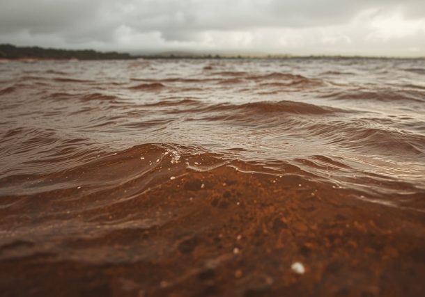 Broken Water Pipe Turns Sea Brown