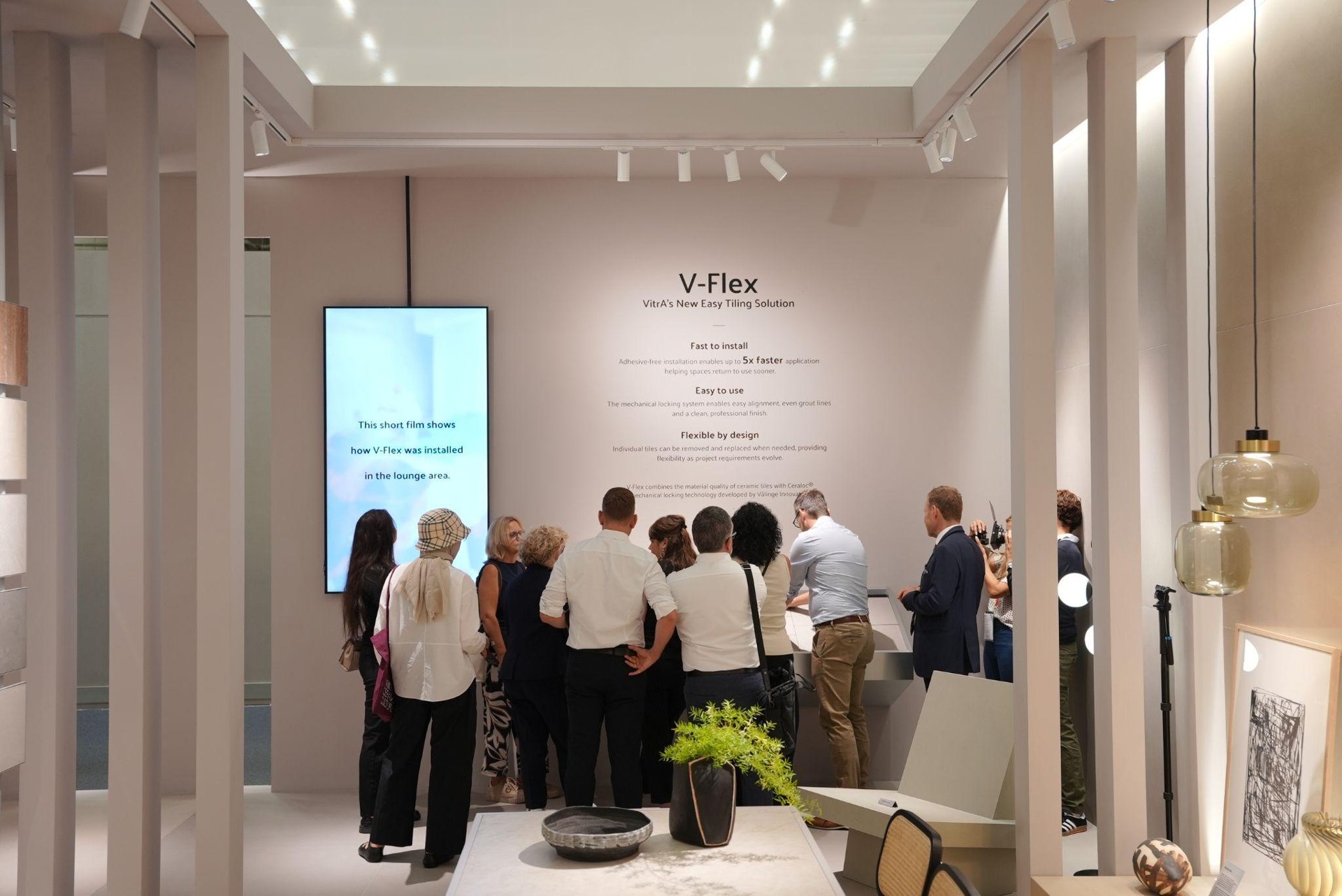 Visitors at the V-Flex installation display: Cersaie Fair Hosts VitrA Tiles' Launch of "The Code" Concept and Fresh Design Codes