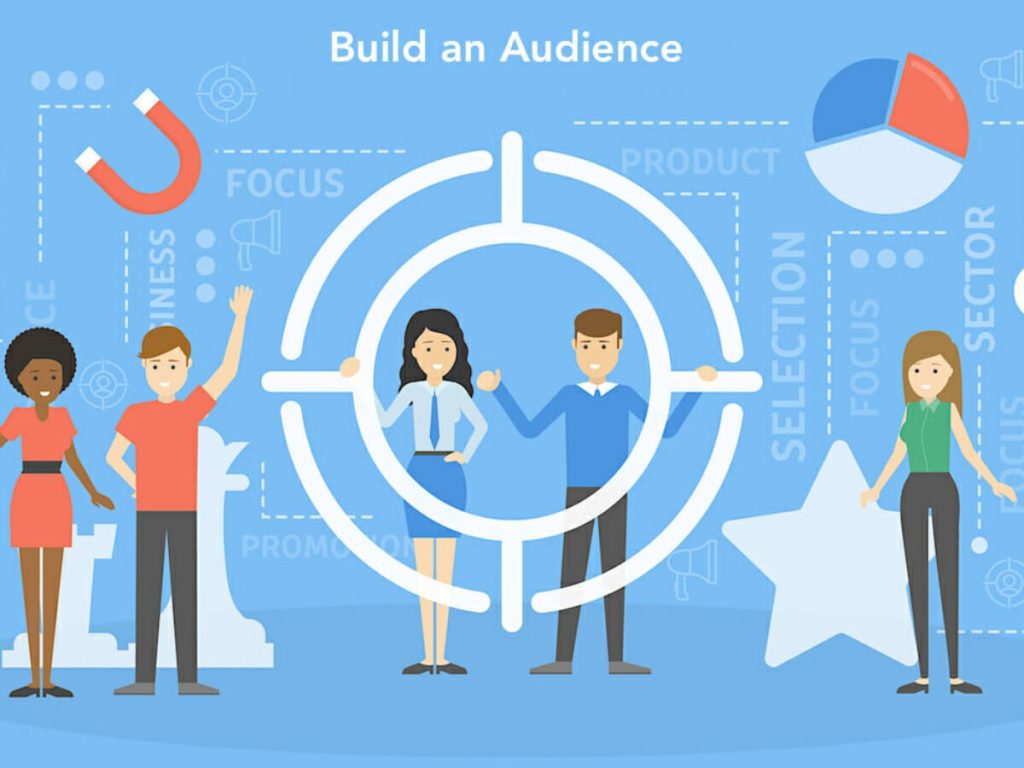 Illustration of a group of people inside a target representing building an audience