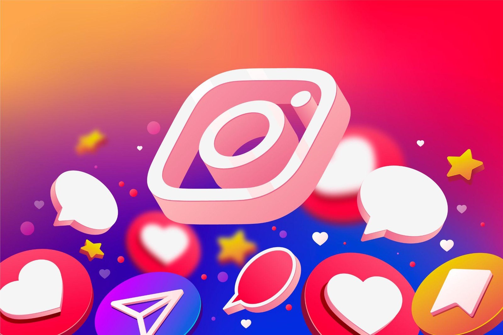 Instagram logo surrounded by colourful social media reaction icons