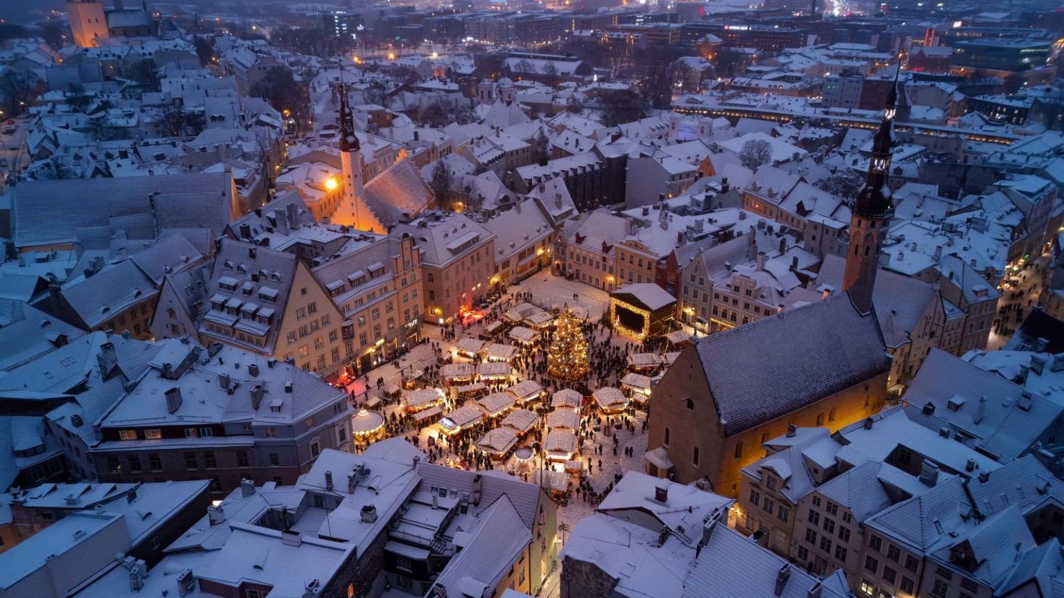 Tallinn, Gdańsk, Riga, Bratislava and Vilnius named Europe’s most underrated Christmas markets by travel firm eShores Christmas market in Tallinn Old Town square in the snow