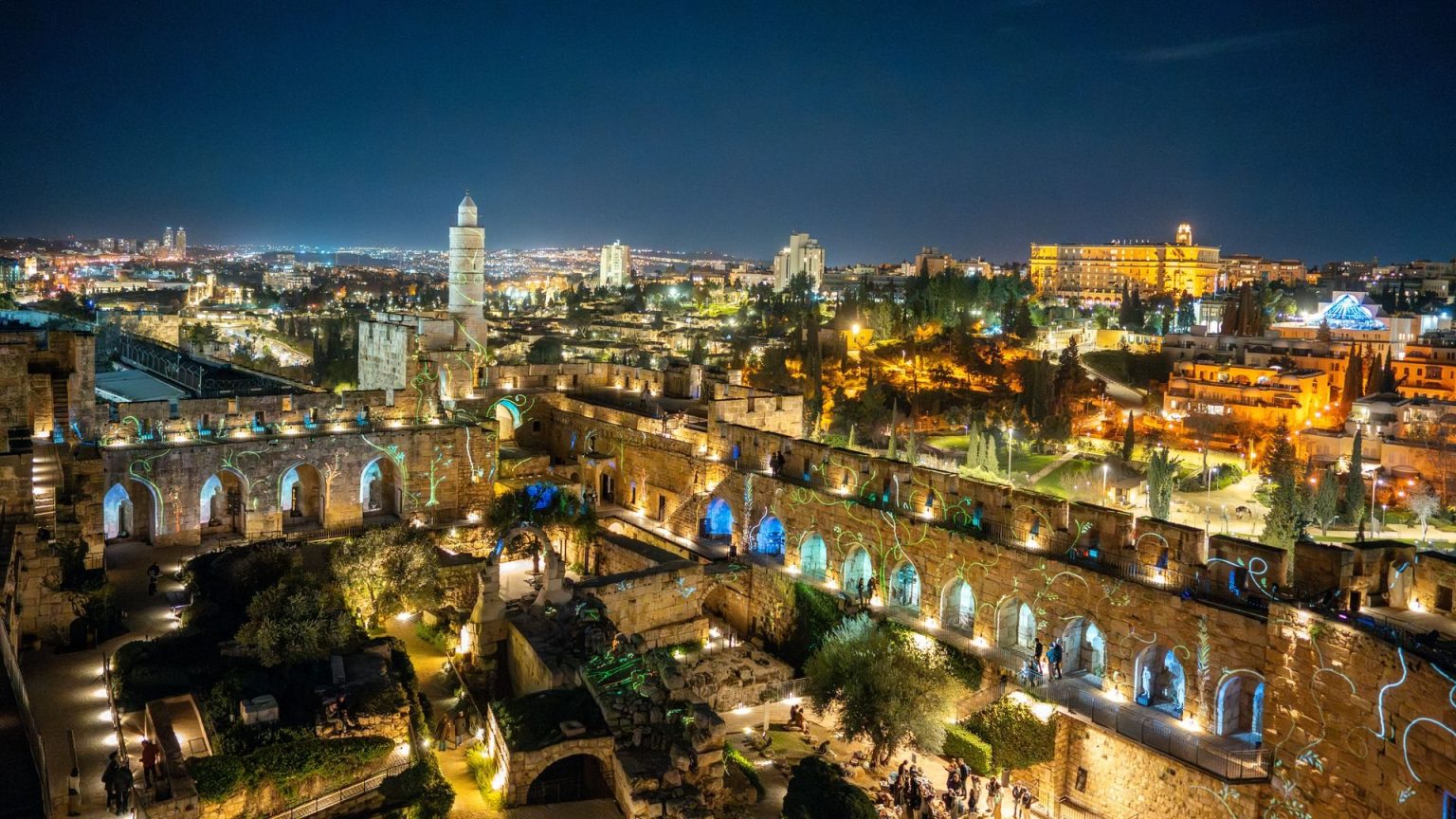 Israel’s Lifesaving Iron Dome Defense System The illuminated Tower of David and the Jerusalem skyline at night